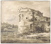 O+ 066
<br/>
Ruïne van een ronde toren aan het water
<br/>
<em>Furnerius, Abraham (1628-1654) - toegeschreven aan</em>